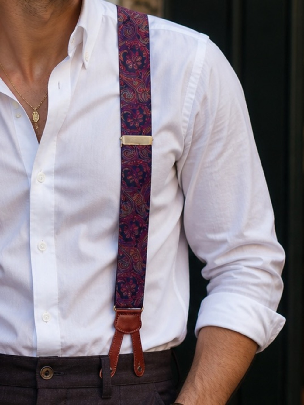 Saks Fifth Avenue Silk Suspenders Paisley Floral Mens